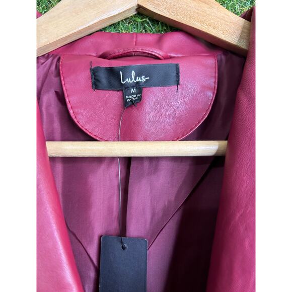 NWT Lulus Up on a Tuesday Vegan Leather Jacket Burgundy Moto Size M Medium - Picture 5 of 10